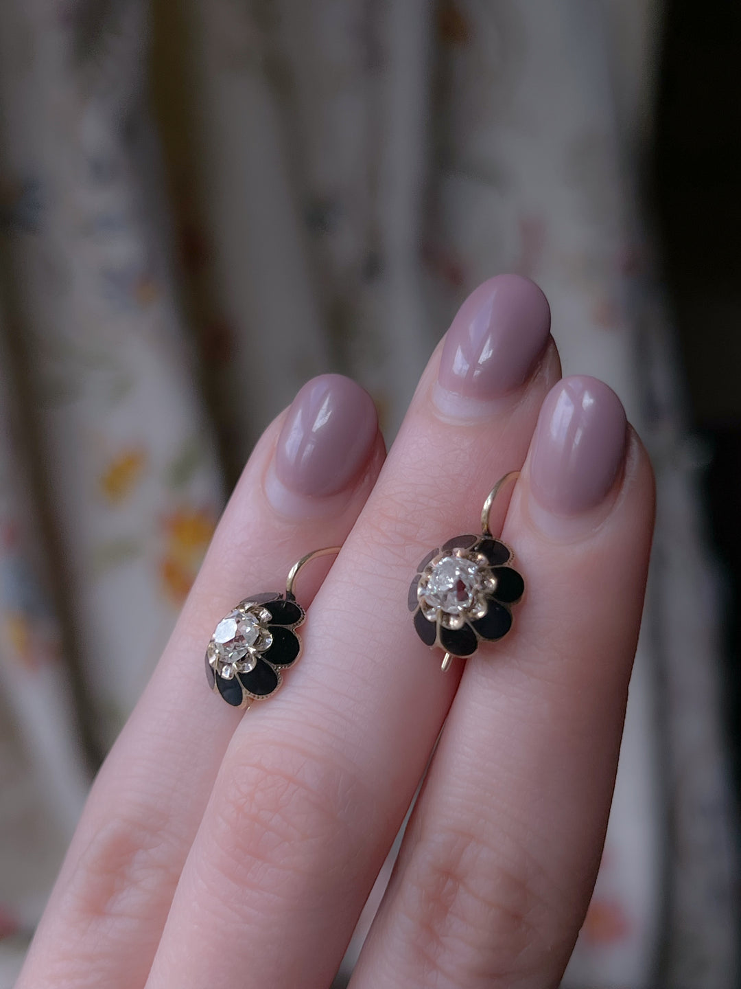 Victorian Black Enamel + Diamond Earrings