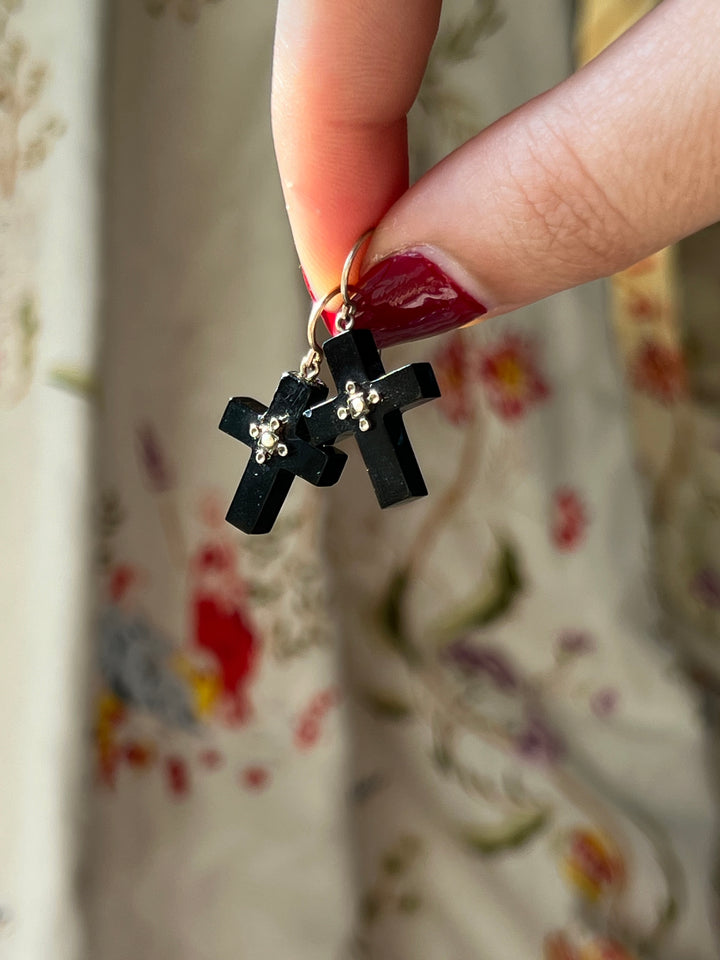 Rare 1860’s Jet Earrings in the Shape of Crosses
