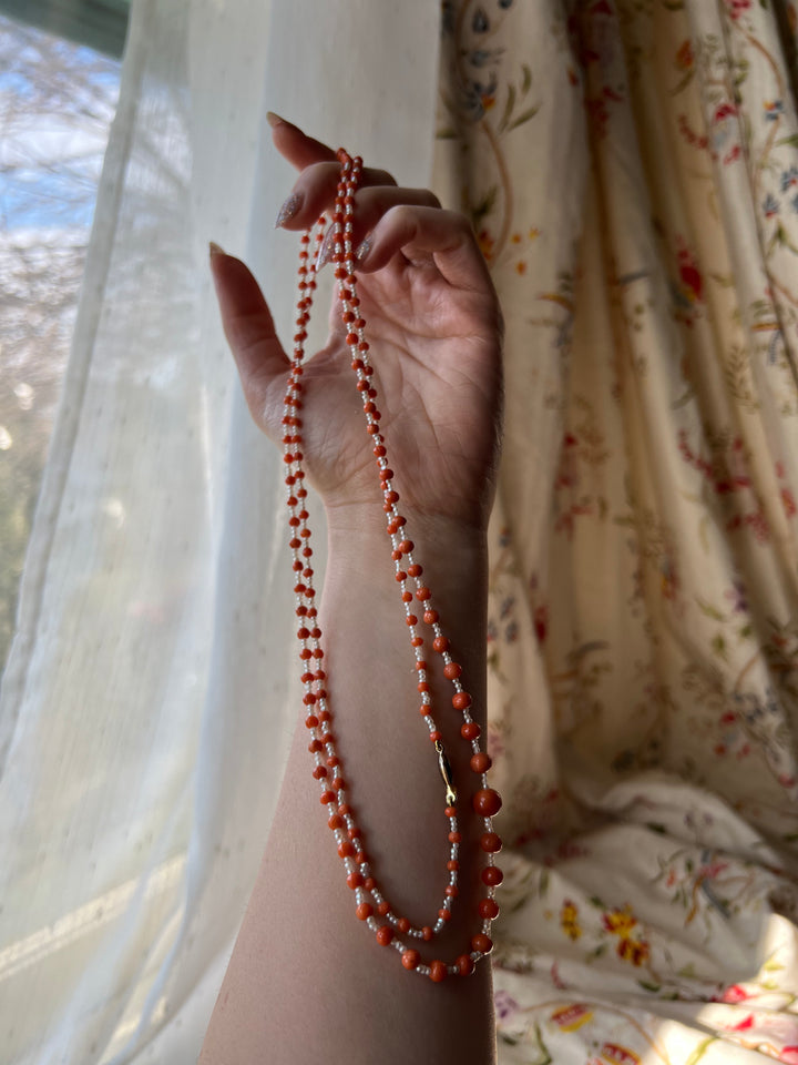 42” Pearl and Coral Long Guard Strand