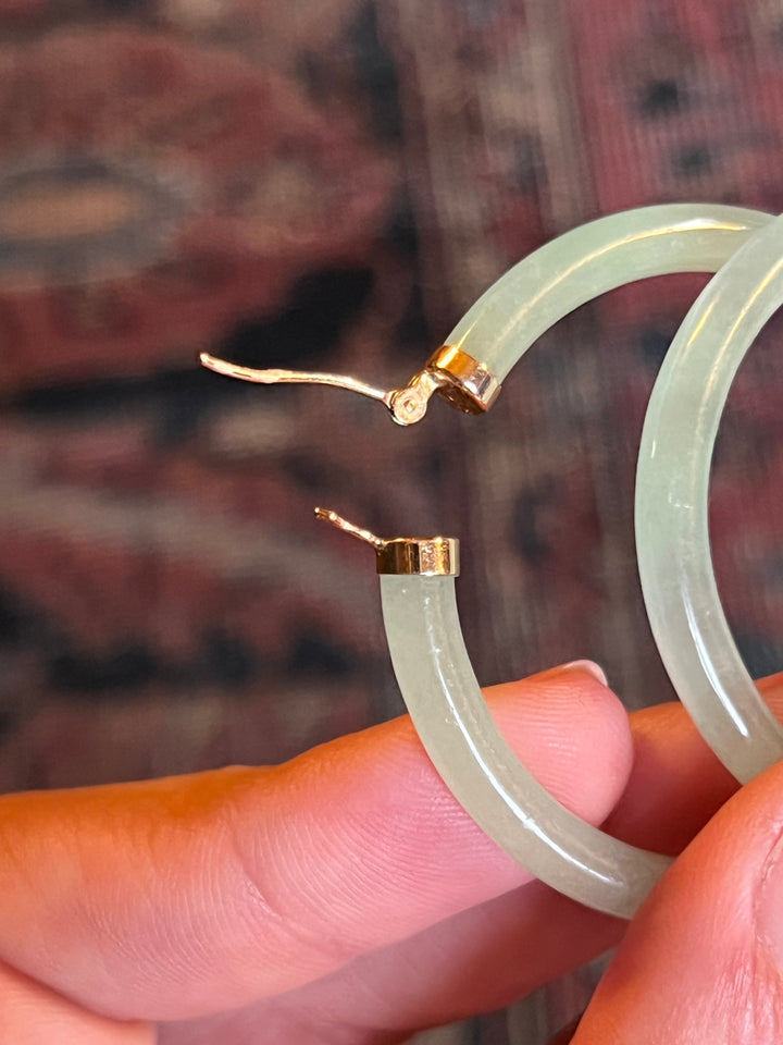 14ct Carved Jade Hoop Earrings