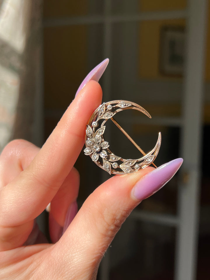 Exceptional French18ct Crescent Brooch with Diamonds
