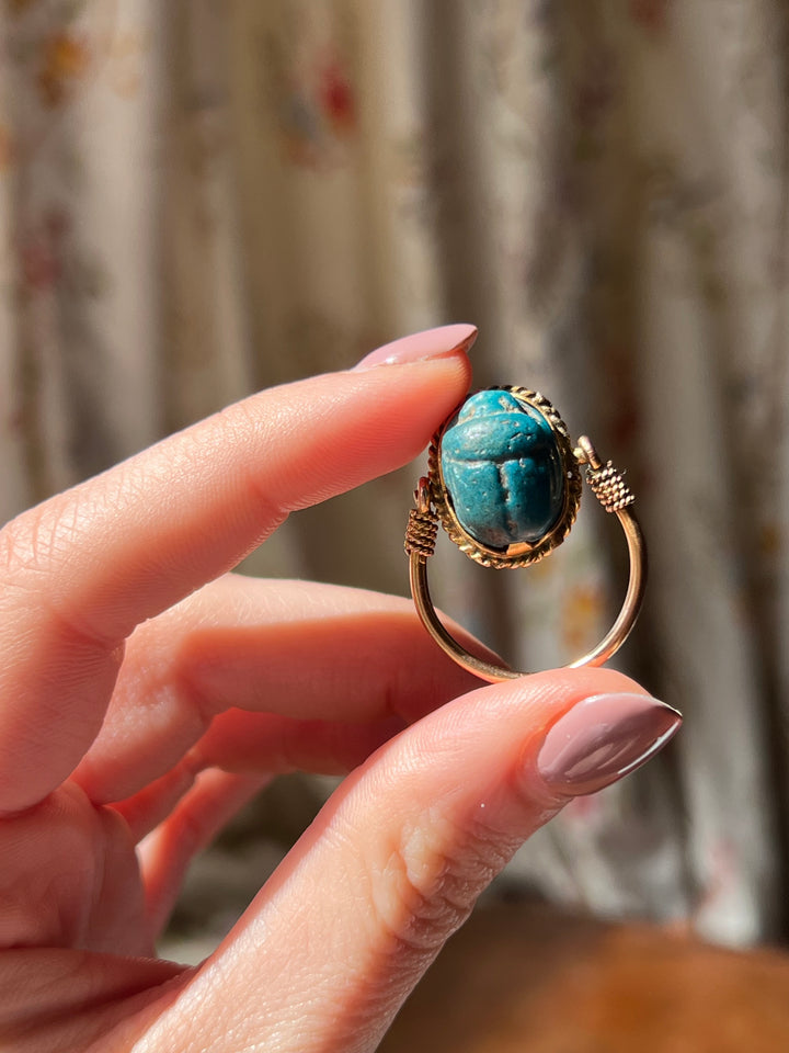 14k Specimen Set Art Deco Egyptian Revical Scarab Rin