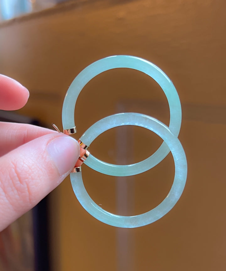 14ct Carved Jade Hoop Earrings