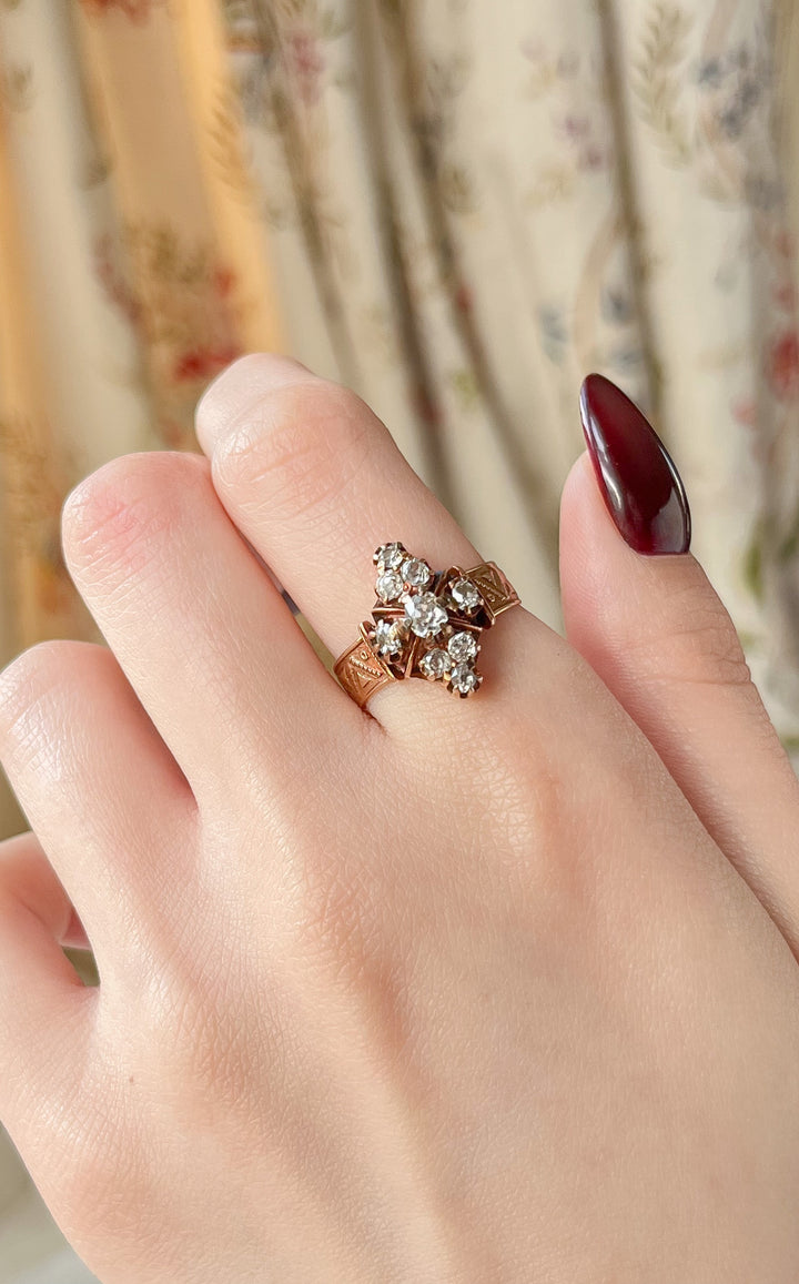 *HOLD FOR E* Darling 14ct Victorian Diamond Quatrefoil Diamond Navette Ring