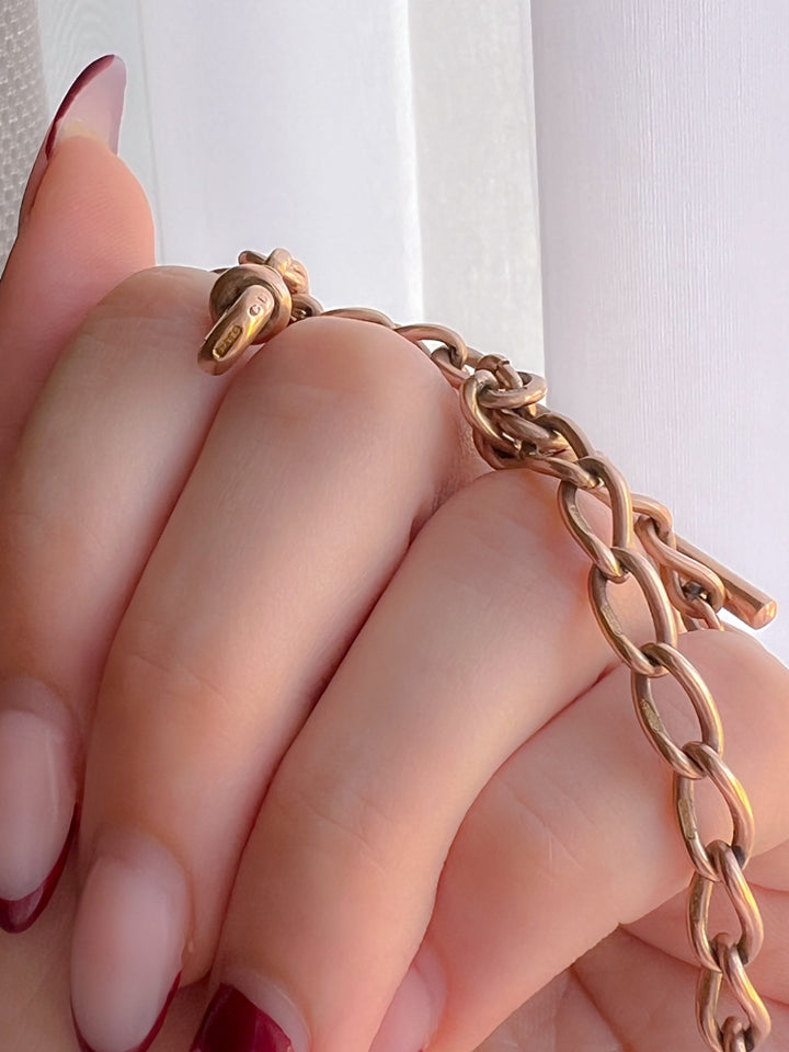 9ct Double Dog Clip Chain with T Bar