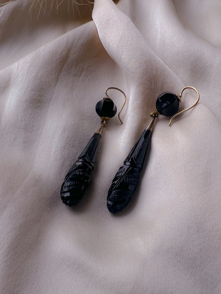 Rare Pair of Georgian Jet Torpedo Earrings
