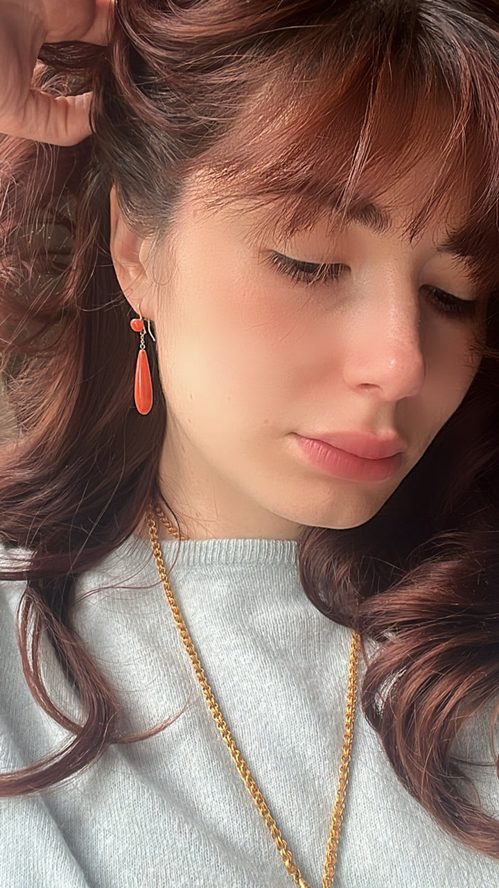 Victorian Coral Drop Earrings in 12ct