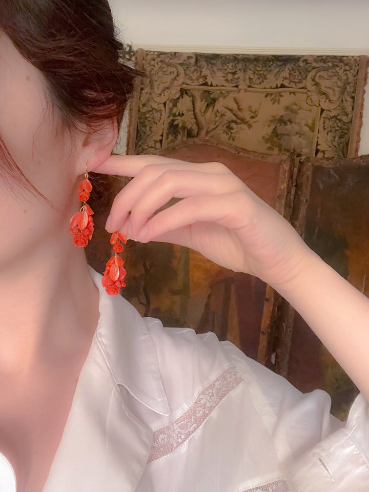 Superb French 19th C Coral Day/Night Earrings
