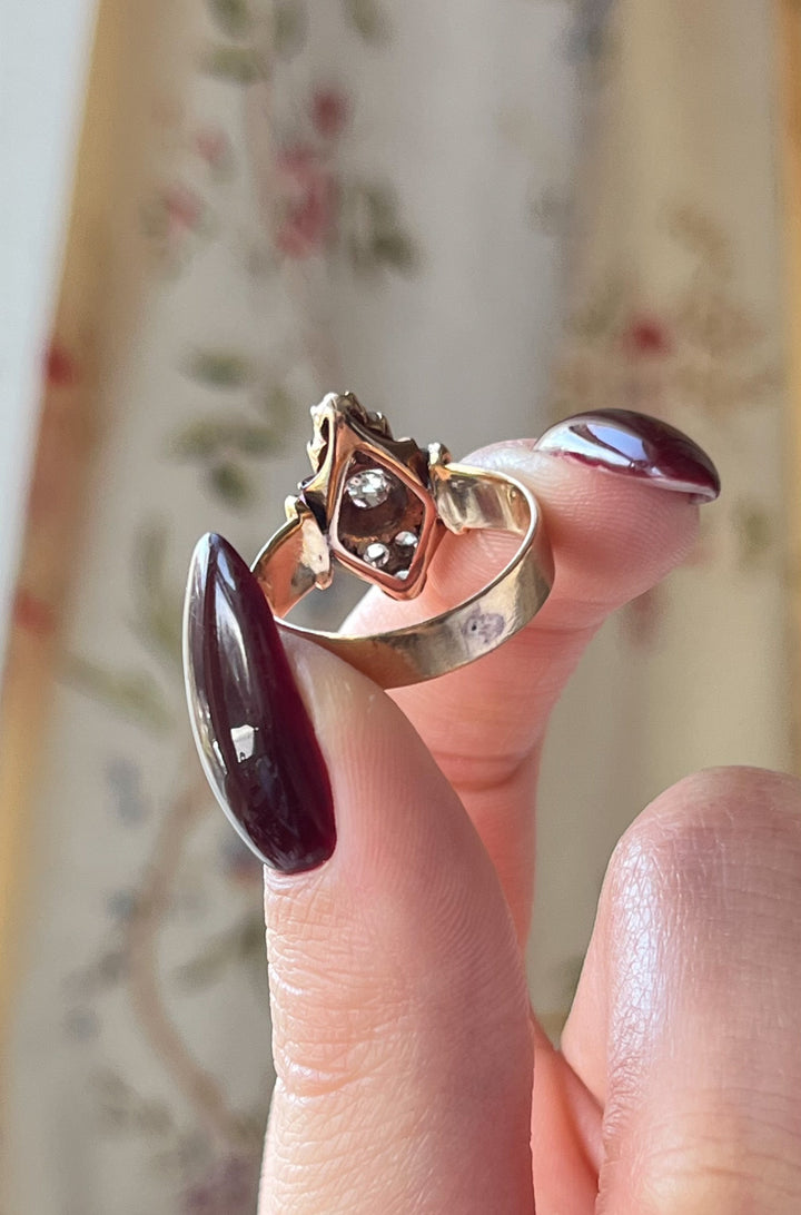 *HOLD FOR E* Darling 14ct Victorian Diamond Quatrefoil Diamond Navette Ring