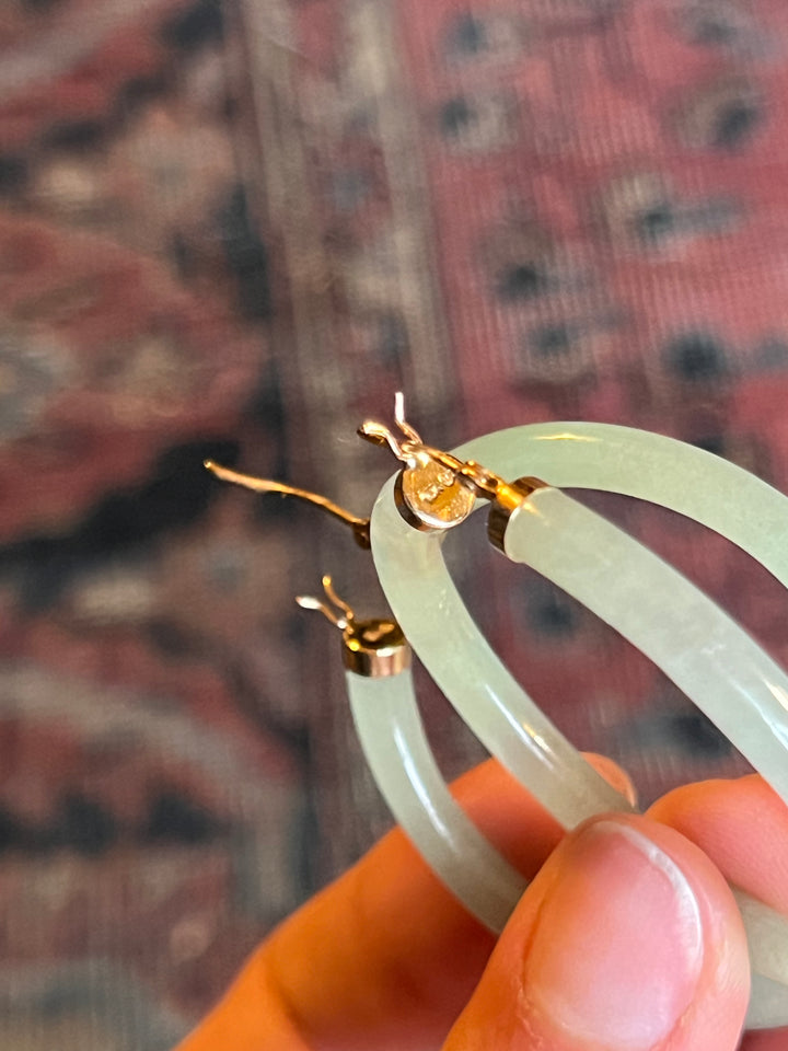 14ct Carved Jade Hoop Earrings