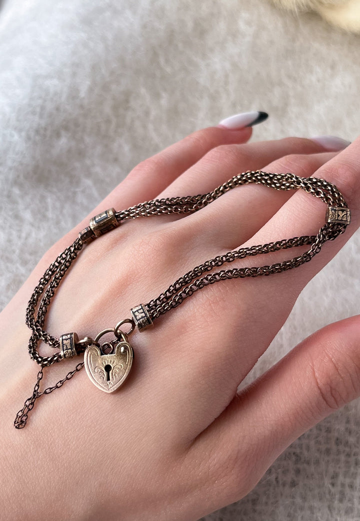 14ct American Taille D'Épargne Padlock Bracelet