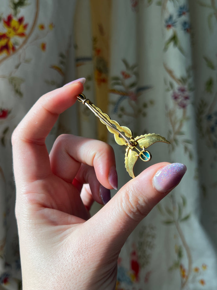 Stunning 18ct Turquoise and Pearl Caduceus Brooch C 1905