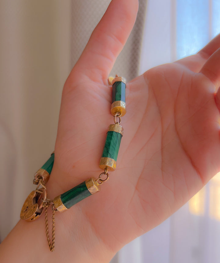 Outstanding Malachite Padlock Bracelet C. 1860