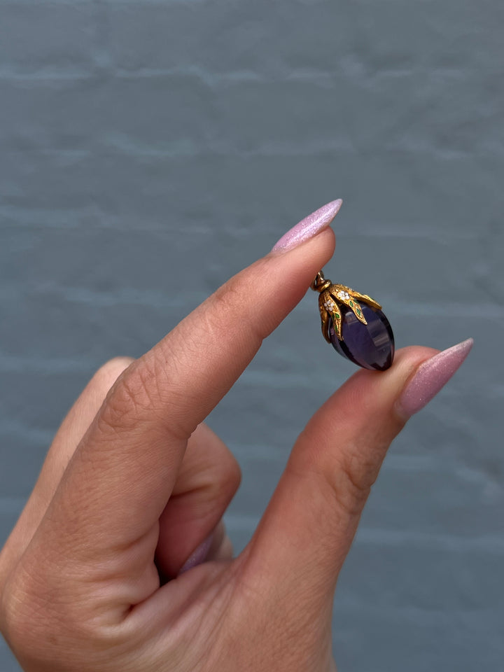 American Enamel and Amethyst Grape Pendant
