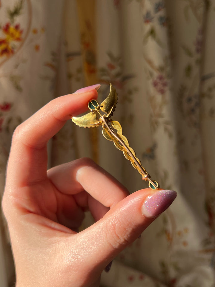 Stunning 18ct Turquoise and Pearl Caduceus Brooch C 1905