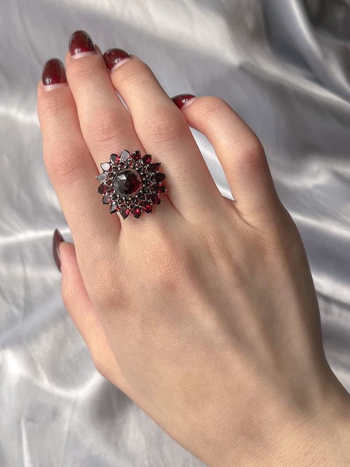 Vintage Double Garnet Halo Ring