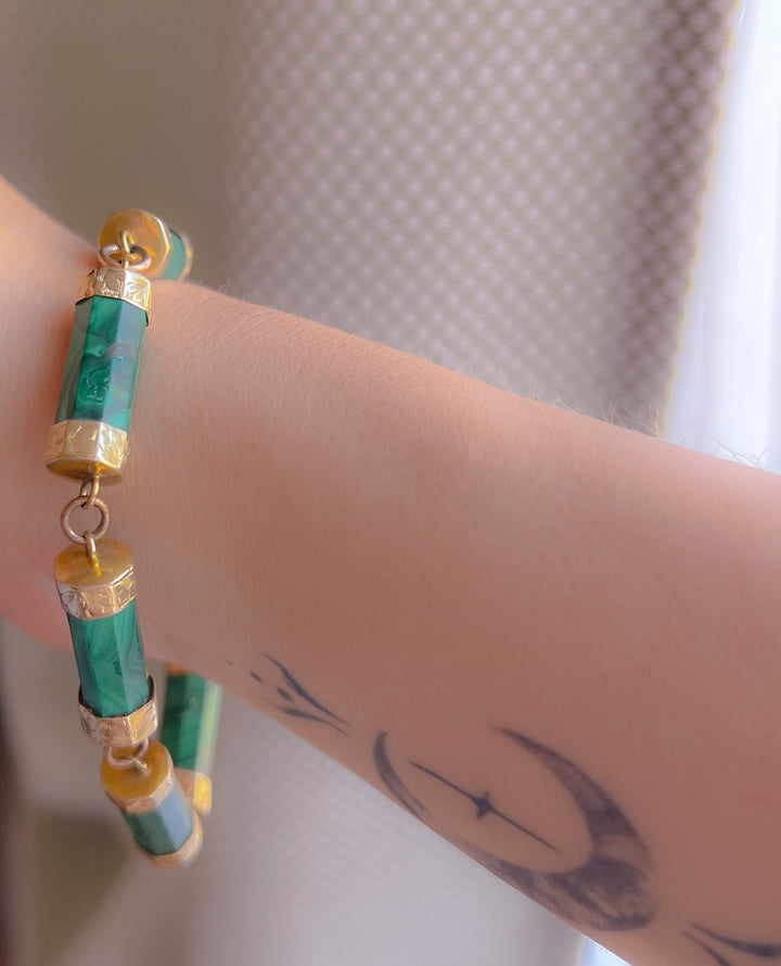 Outstanding Malachite Padlock Bracelet C. 1860