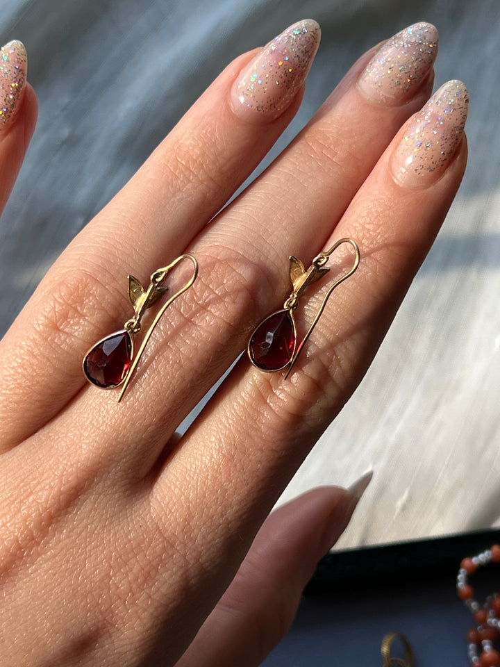 Gorgeous Garnet Pearl Edwardian Earrings in 9ct Pink Gold