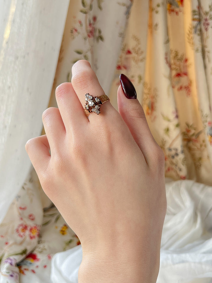 *HOLD FOR E* Darling 14ct Victorian Diamond Quatrefoil Diamond Navette Ring