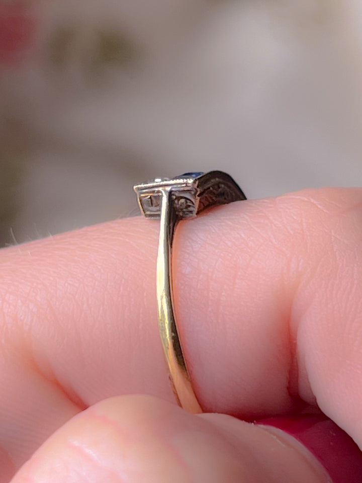 Victorian Sapphire + Rose Cut Diamond Band 18k