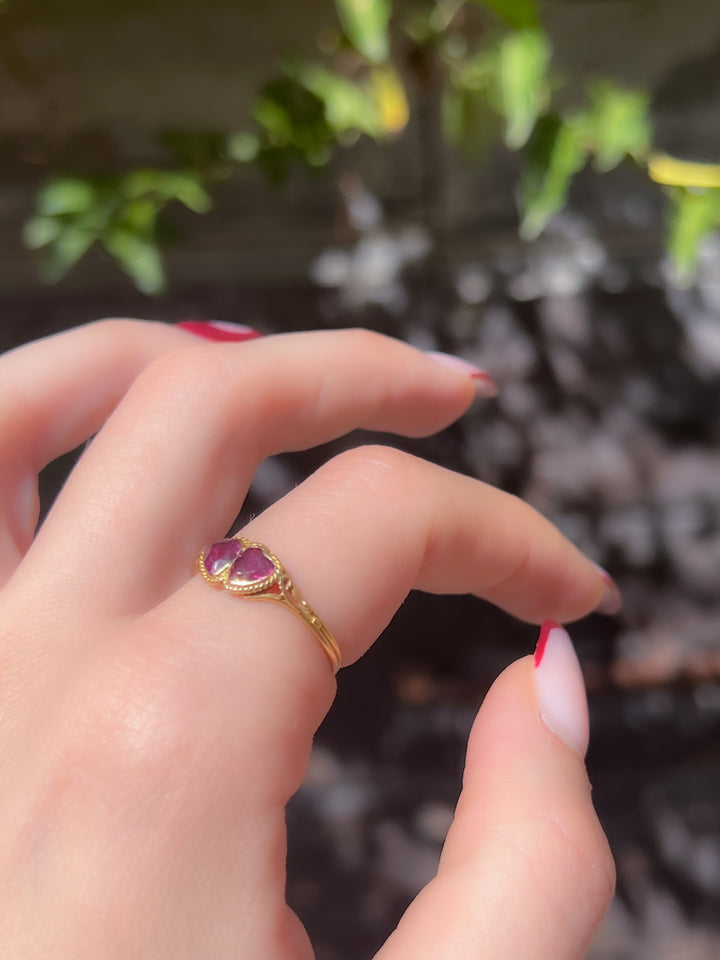 Stunning Victorian 15ct Garnet Double Heart Ring