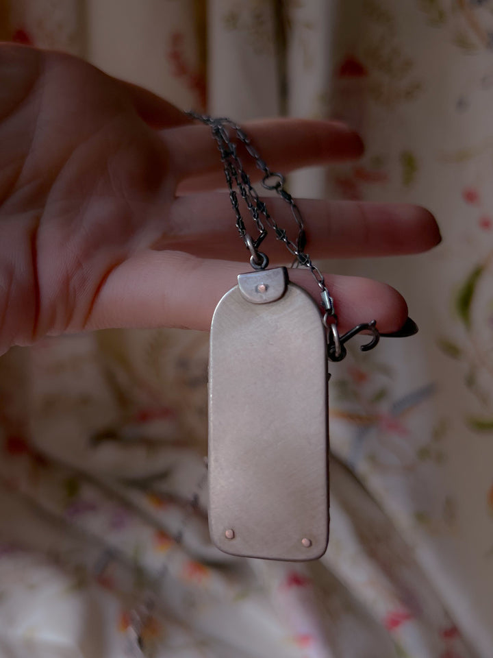 Rare 20th c Scrimshaw Pendant in Sterling with Chain