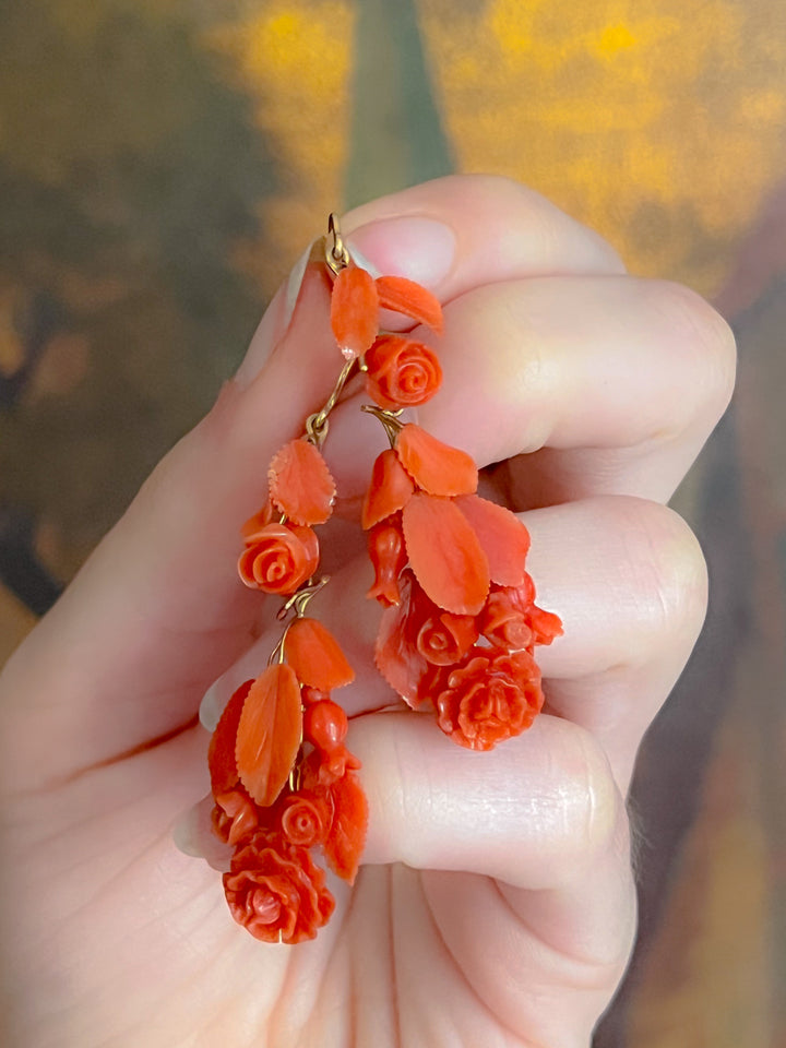 Superb French 19th C Coral Day/Night Earrings