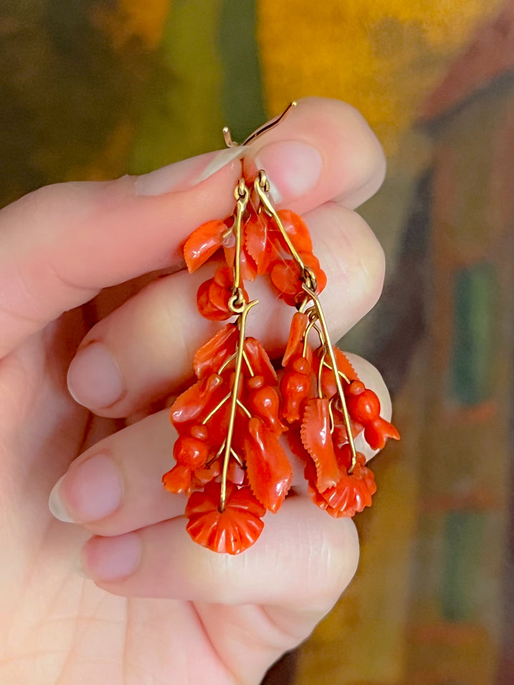 Superb French 19th C Coral Day/Night Earrings