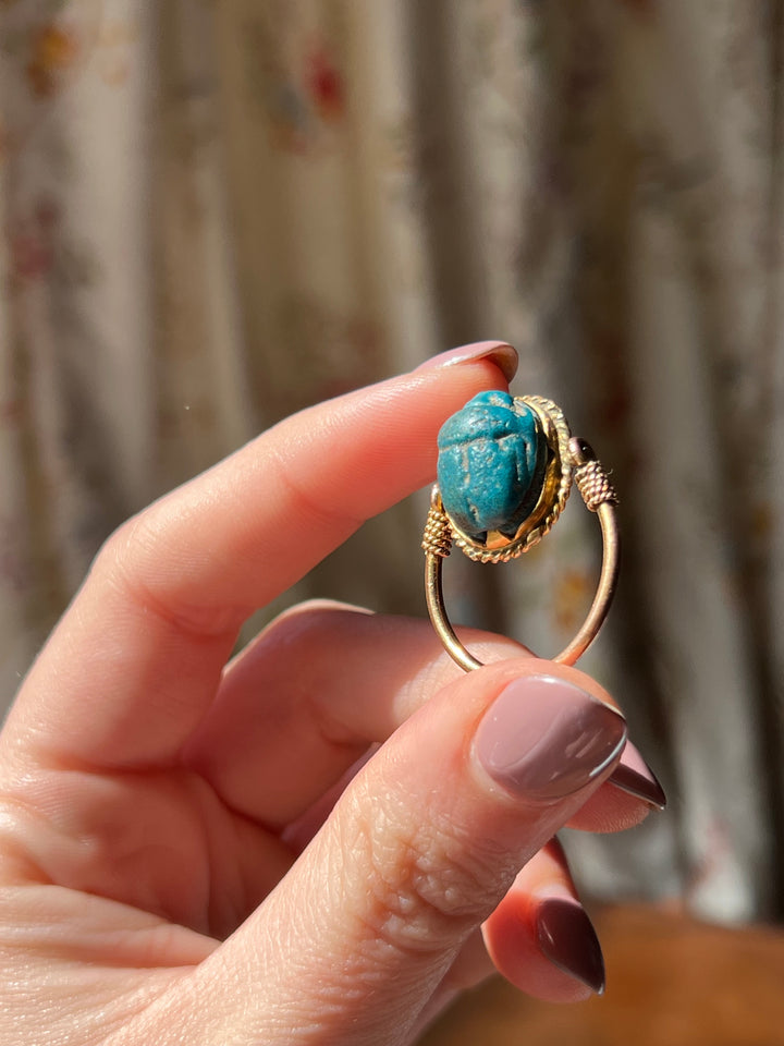 14k Specimen Set Art Deco Egyptian Revical Scarab Rin