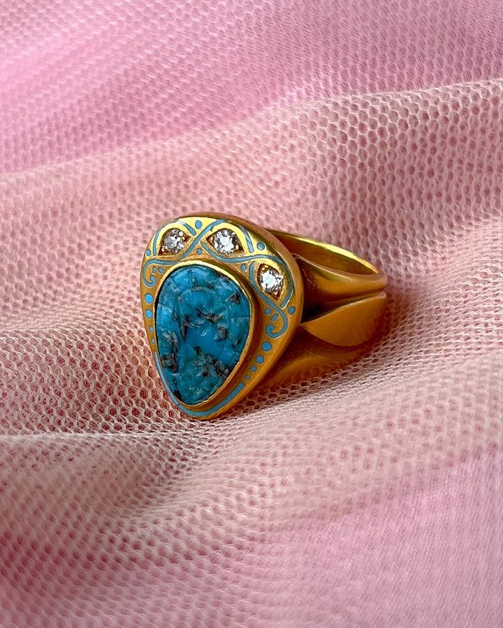 Stunning French Egyptian Revival Art Nouveau Turquoise Signet Ring