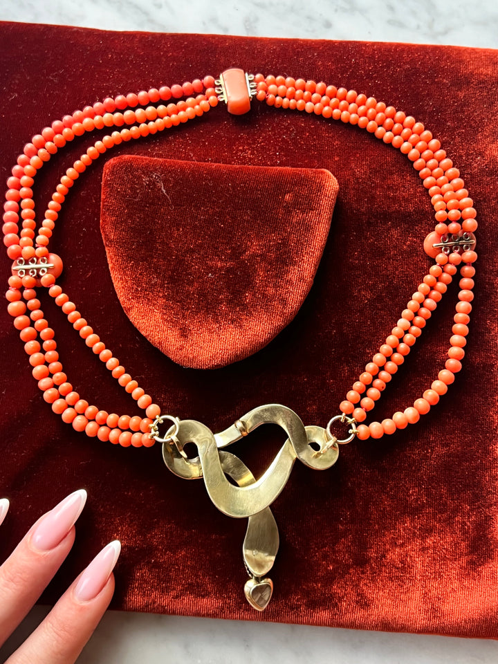Outstanding Coral and Enamel Snake Necklace c. 1830
