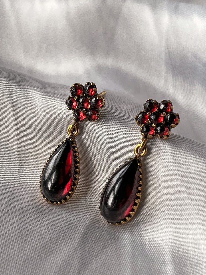 Floral Garnet Drop Earrings
