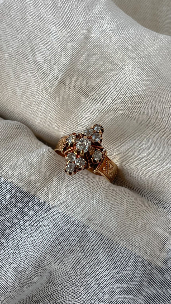 *HOLD FOR E* Darling 14ct Victorian Diamond Quatrefoil Diamond Navette Ring