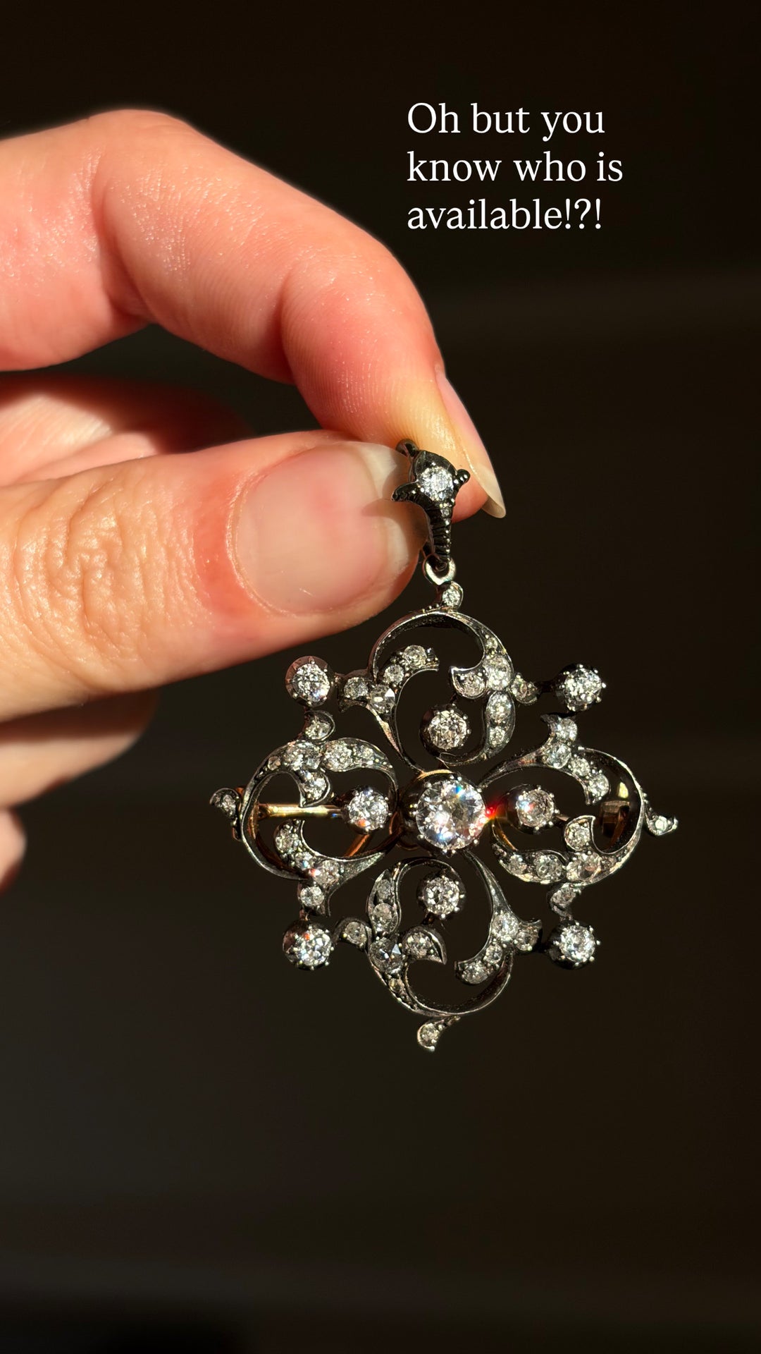 Pre-Art Nouveau “Spell” Brooch/Pendant with 1.88ct Diamonds