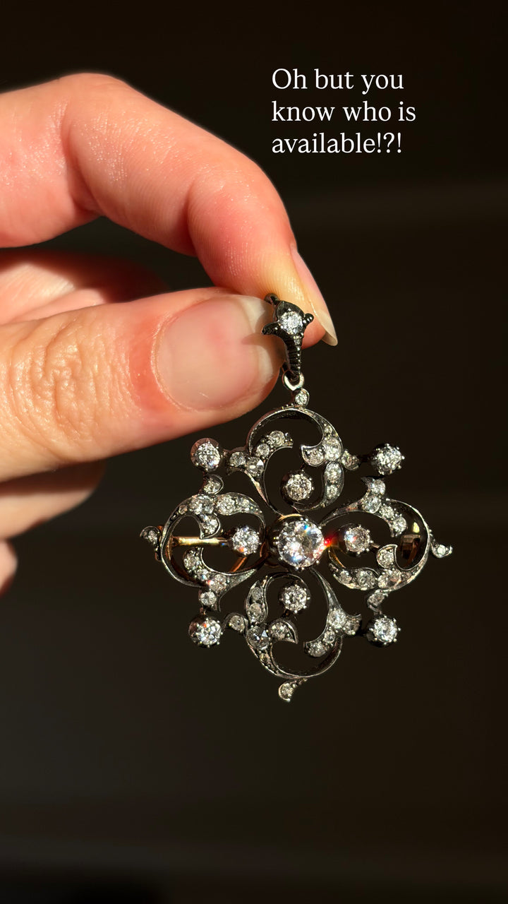 Pre-Art Nouveau “Spell” Brooch/Pendant with 1.88ct Diamonds