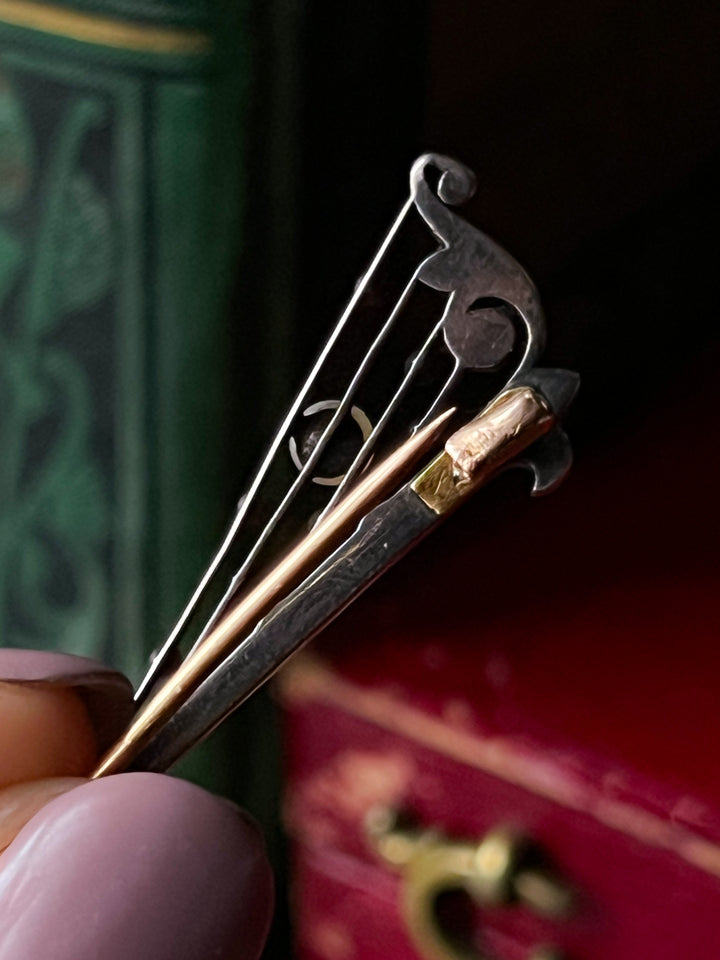 French Diamond And Pearl Harp Brooch Circa 1850