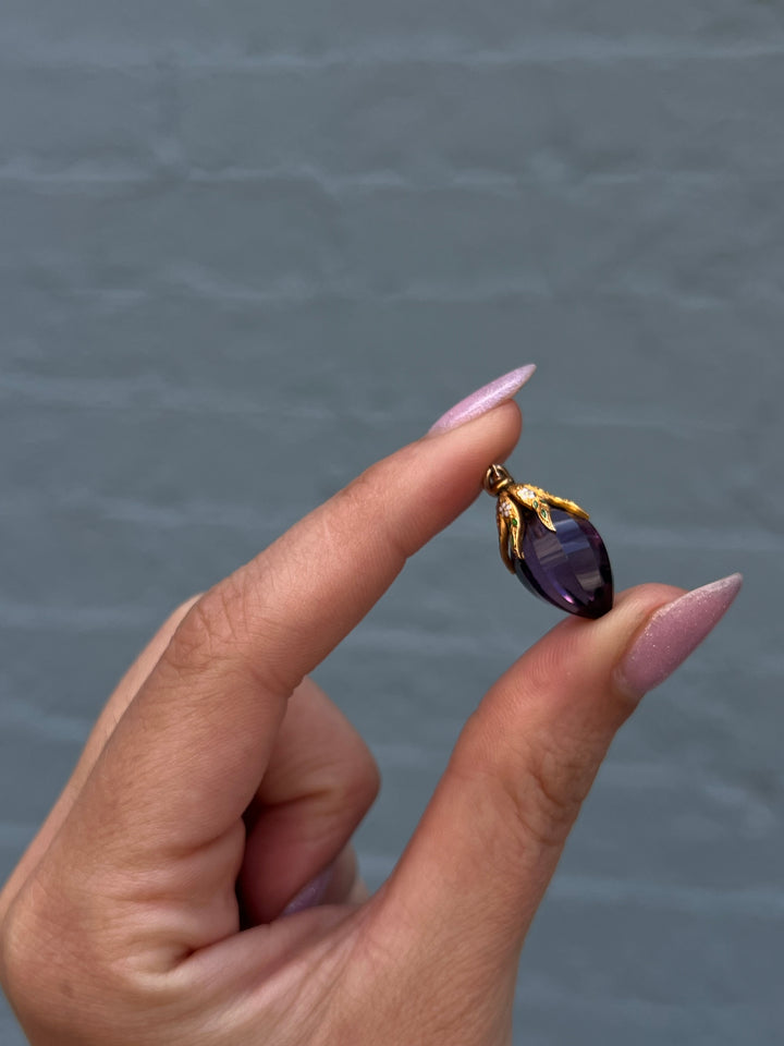 American Enamel and Amethyst Grape Pendant