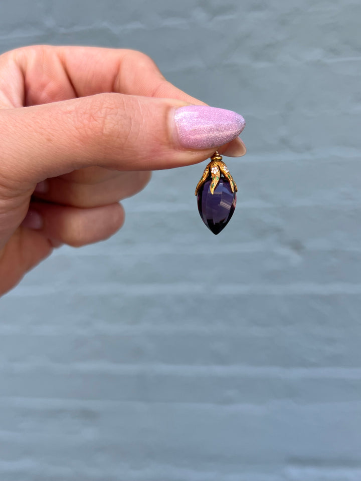 American Enamel and Amethyst Grape Pendant