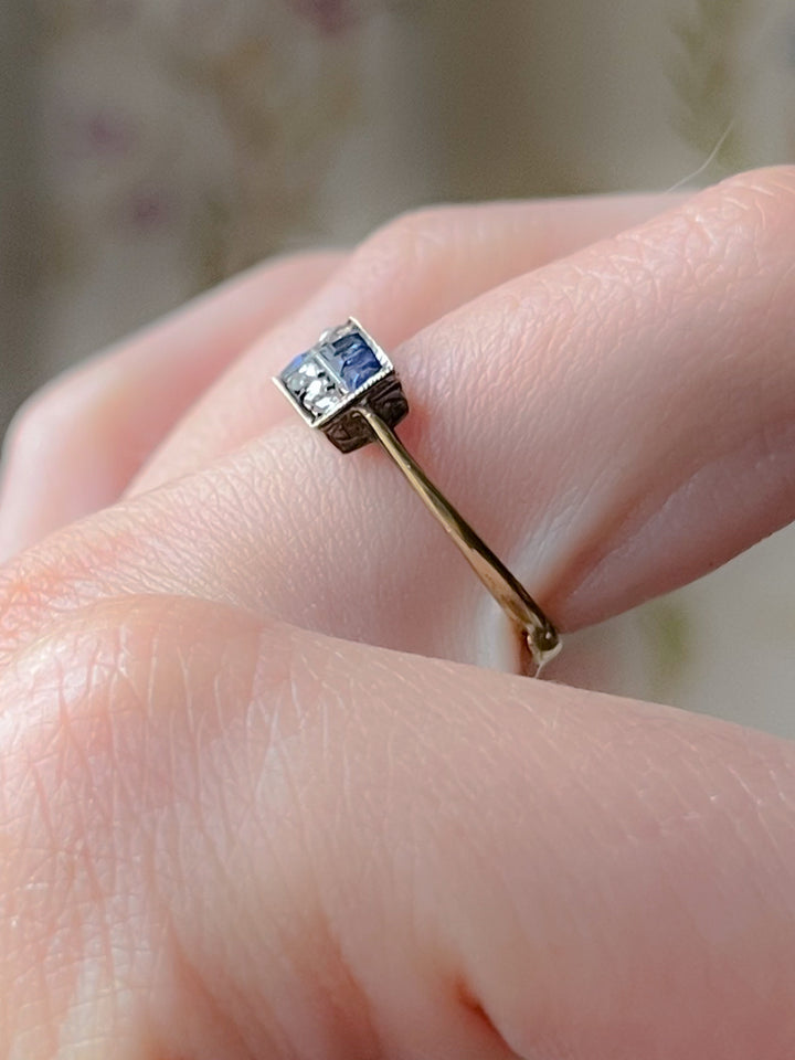 Victorian Sapphire + Rose Cut Diamond Band 18k