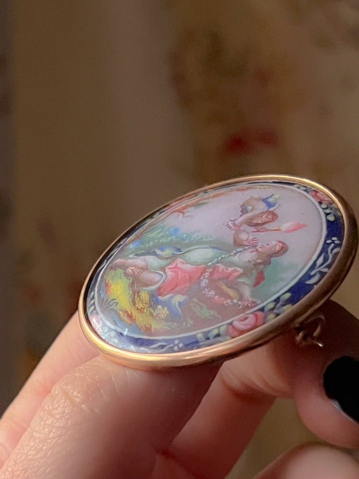 Rare French 19th C Brooch of Cupid with His Victim