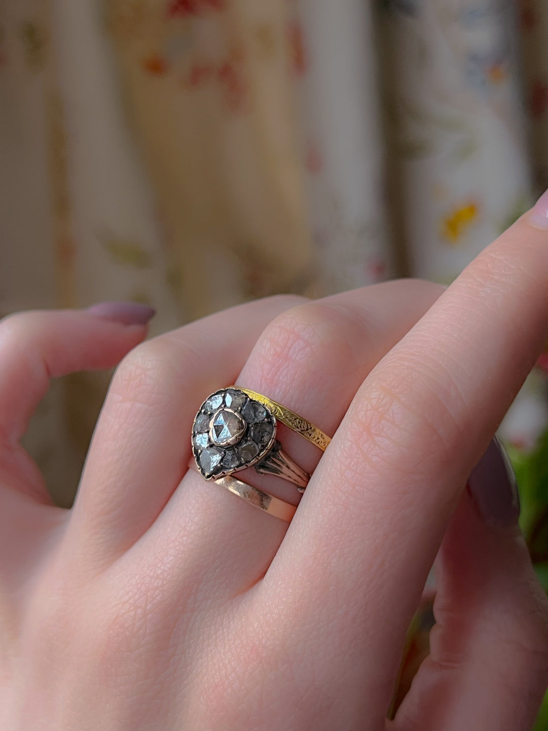 Rare Victorian Rose Cut Diamond Witch's Heart Ring