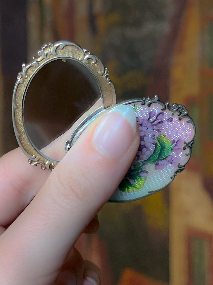 Superb Victorian Locket Of Enameled Lilacs