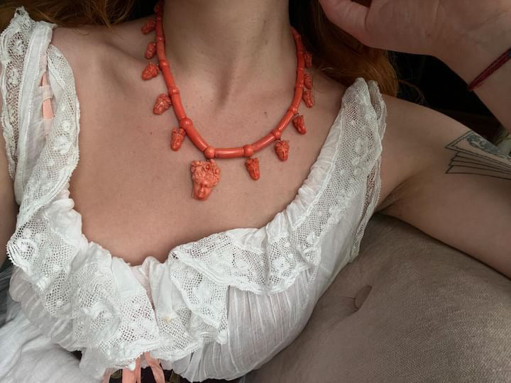 19th Century Sicilian Coral Necklace of Persephone and the Maenads