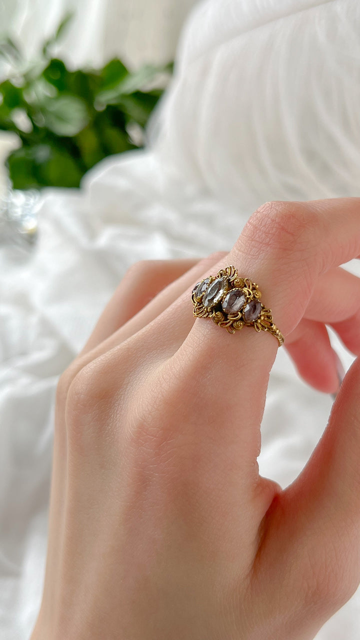 Gloriously Rare Georgian Amethyst Ring with Cannetille Work
