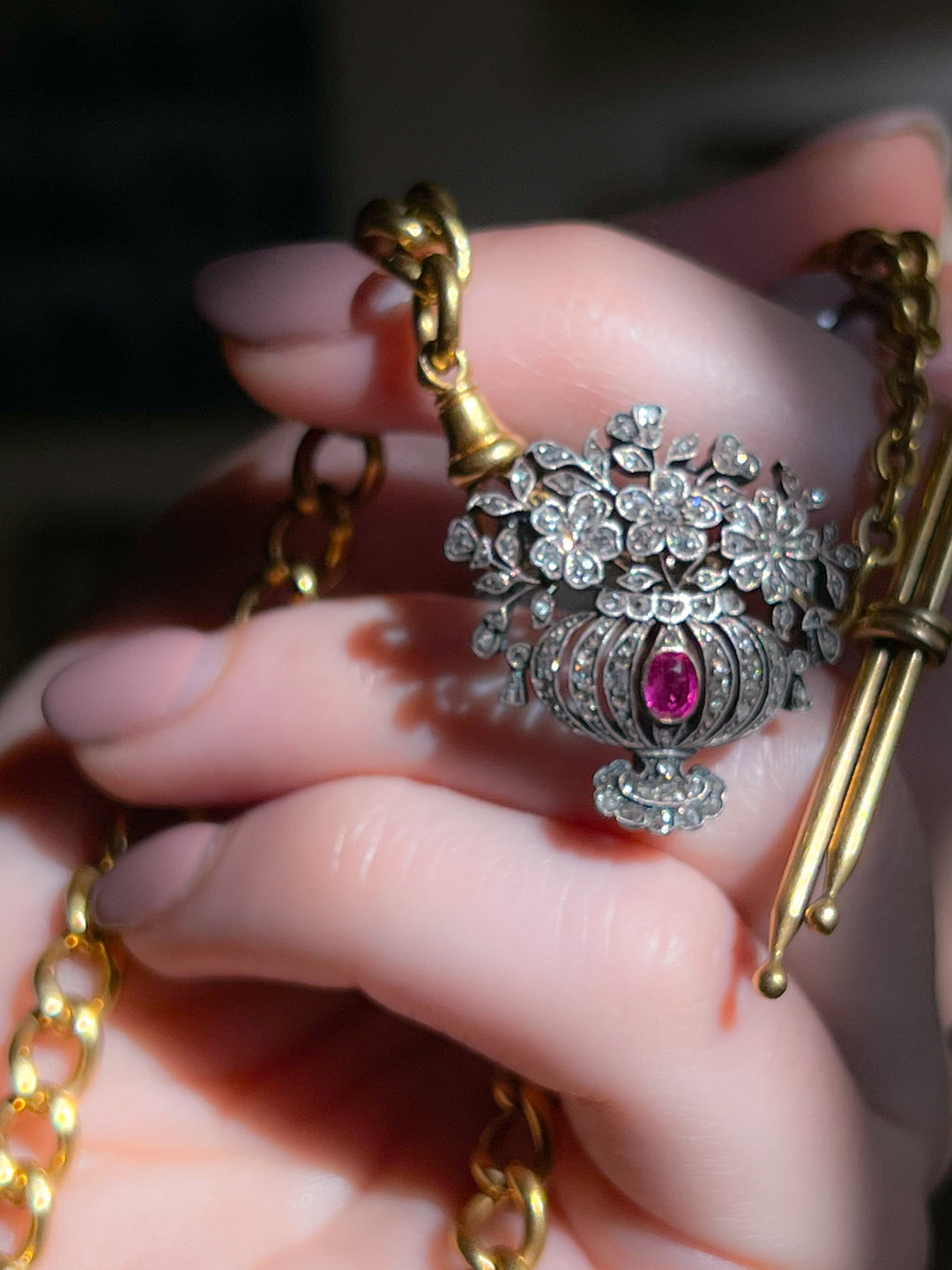 Stunning Early 20th C Diamond and Ruby Giardinetti Brooch