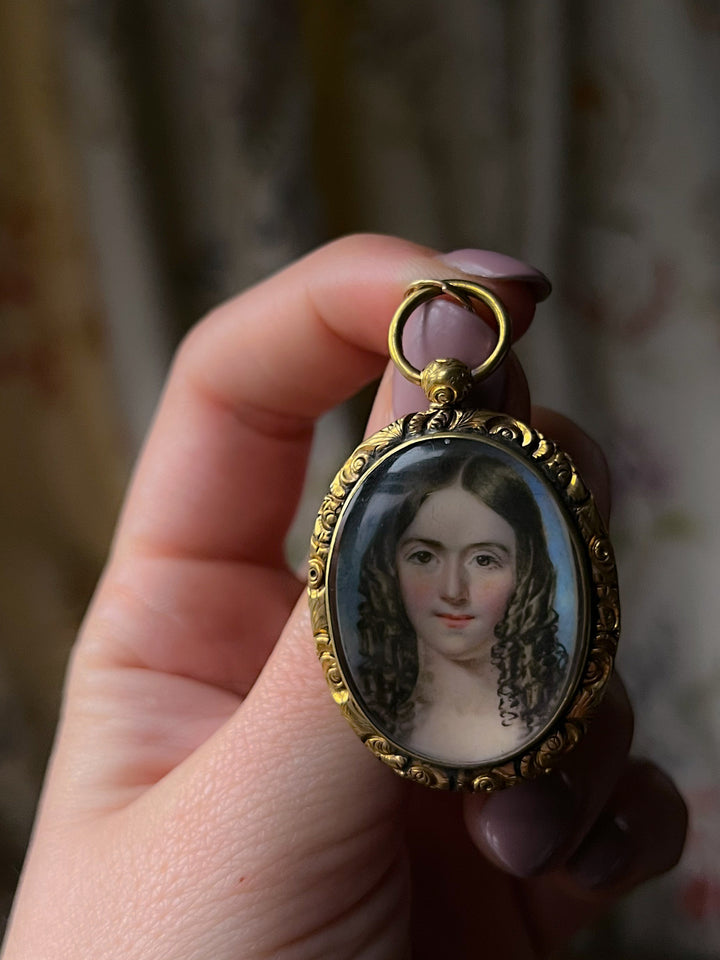 Early American Portrait of a Young Girl with Curls in 10ct Gold