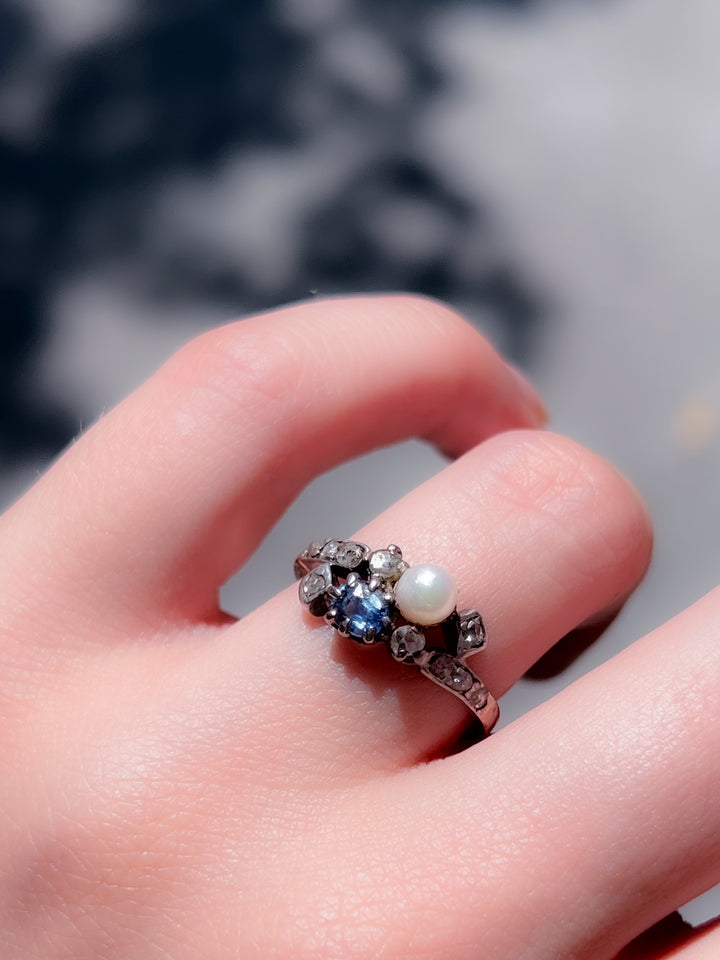 Superb French Sapphire, Diamond and Pearl Band in 18ct