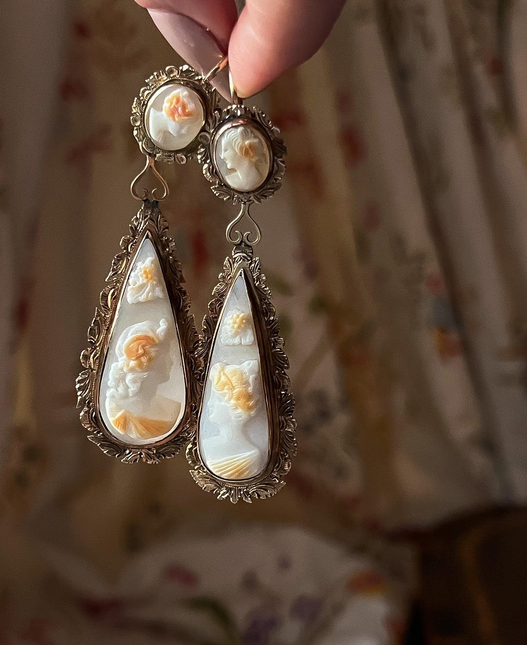Endearing Pair of Day to Night Cameo Earrings c.1850