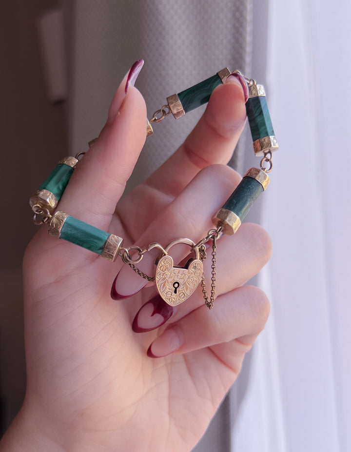Outstanding Malachite Padlock Bracelet C. 1860