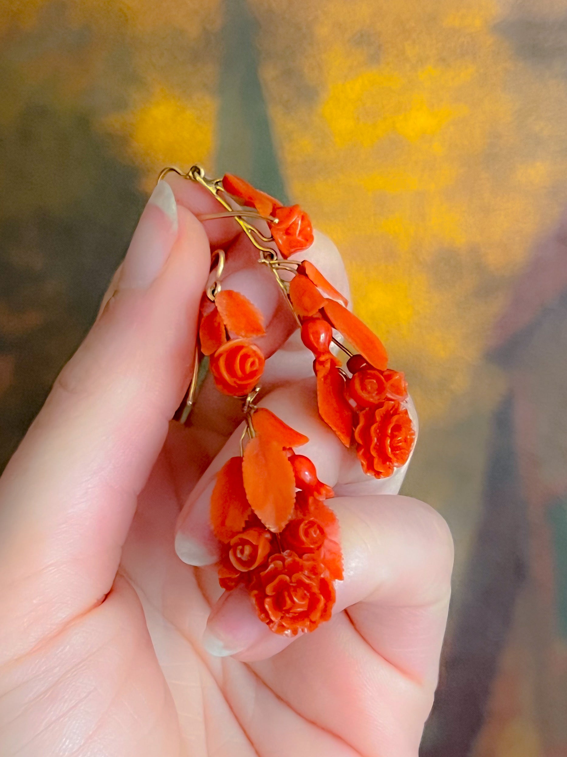 Superb French 19th C Coral Day/Night Earrings